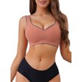 thumbnail image 1 of INSPIRE CHIC Women's V-Neck Contrast Trim Pullover Bras Comfort and Breathable Wirefree Bras L Red, 1 of 5