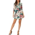 thumbnail image 1 of INSPIRE CHIC Women's V Neck Floral 3/4 Sleeves Side Pockets Button Dress S Dark Green, 1 of 3