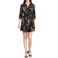 thumbnail image 1 of INSPIRE CHIC Women's V Neck Floral 3/4 Sleeves Side Pockets Button Dress S Black Red, 1 of 2