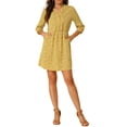 thumbnail image 1 of Allegra K Women's V Neck Floral 3/4 Sleeves Side Pockets Button Dress, 1 of 8