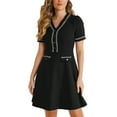 thumbnail image 1 of INSPIRE CHIC Women's V Neck Half Placket Short Sleeve Textured A-Line Wear-to-Work Knit Dress XL Black, 1 of 6