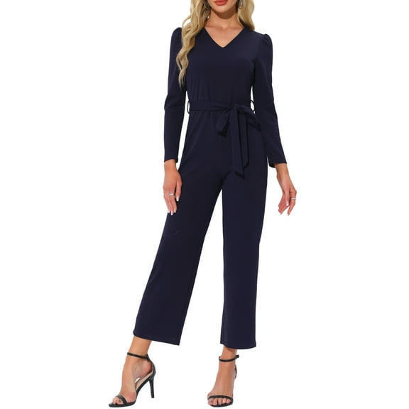 INSPIRE CHIC Women's V Neck Jumpsuit Long Sleeve Wide Leg Long Pants Elegant Knit Jumpsuits