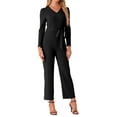thumbnail image 1 of INSPIRE CHIC Women's V Neck Jumpsuit Long Sleeve Wide Leg Long Pants Elegant Knit Jumpsuits, 1 of 6