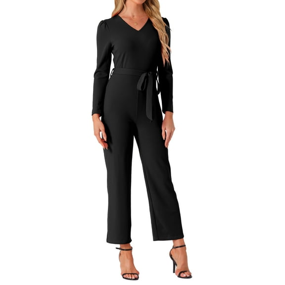 INSPIRE CHIC Women's V Neck Jumpsuit Long Sleeve Wide Leg Long Pants Elegant Knit Jumpsuits