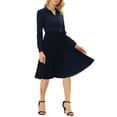 thumbnail image 1 of Allegra K Women's V Neck Long Sleeve Pleated Hem Belted Chiffon Shirt Dress, 1 of 6