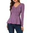 thumbnail image 1 of INSPIRE CHIC Women's Peplum Sweater V Neck Long Sleeve Ribbed Knit Tops L Purple, 1 of 9