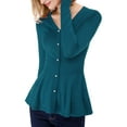 thumbnail image 1 of INSPIRE CHIC Women's V Neck Peplum Sweater Ribbed Knit Long Sleeve Casual Pullover S Blue Green, 1 of 9