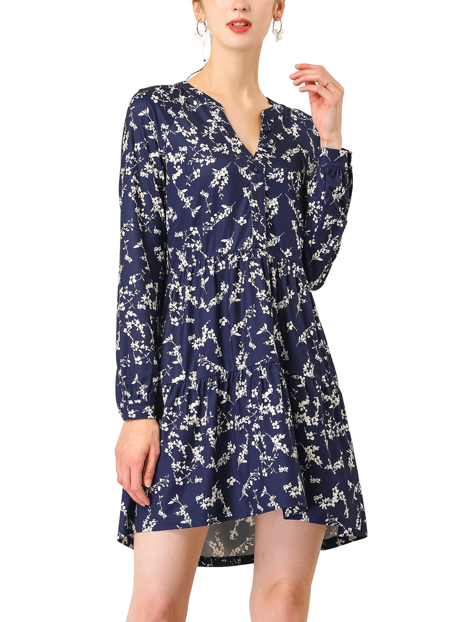 old navy blue floral long sleeve dress Long-Sleeve Tiered Floral Maxi Swing Dress