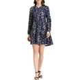 thumbnail image 1 of INSPIRE CHIC Women's V Neck Long Sleeves Cinched Waist Half Placket Floral Dress S Navy, 1 of 7