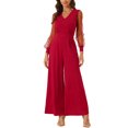 thumbnail image 1 of INSPIRE CHIC Women's Jumpsuits V Neck Mesh Long Sleeve Wide Leg Party Rompers XS Red, 1 of 6