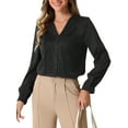 thumbnail image 1 of INSPIRE CHIC Women's V Neck Pleated Button Long Sleeve Casual Work Blouse Shirt, 1 of 6