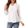 thumbnail image 1 of INSPIRE CHIC Women's V Neck Round Hem Blouse Long Sleeve Top S White, 1 of 6