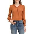thumbnail image 1 of INSPIRE CHIC Women's V Neck Round Hem Blouse Long Sleeve Top, 1 of 6