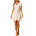 thumbnail image 1 of INSPIRE CHIC Women's V Neck Ruffle Cap Sleeve Flowy Tiered Hem Floral Dress White XS, 1 of 5