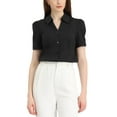 thumbnail image 1 of INSPIRE CHIC V Neck Work Tops for Women's Short Sleeve Button Down Shirt Black L, 1 of 5