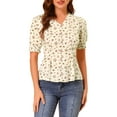 thumbnail image 1 of INSPIRE CHIC Women's V Neck Short Sleeves Tops Button Decor Floral Blouse XS Apricot, 1 of 7