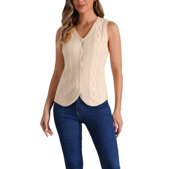 INSPIRE CHIC Women's V Neck Vest Sleeveless Button Down Knitted Sweater Jackets