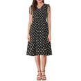 thumbnail image 1 of INSPIRE CHIC Women's V-Neck Vintage Polka Dots Tie Waist Sleeveless Dress XL Black, 1 of 7