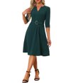 thumbnail image 1 of INSPIRE CHIC Women's V Neckline Dress Pockets Elegant Dresses with Belt, 1 of 5