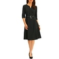 thumbnail image 1 of INSPIRE CHIC Women's V Neckline Dress Pockets Elegant Dresses with Belt, 1 of 5