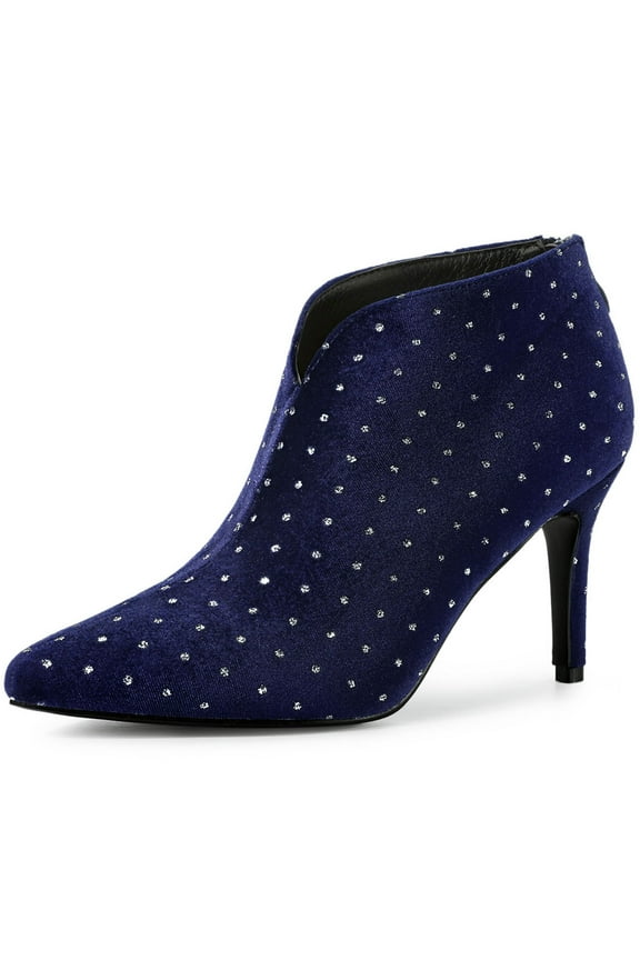 Women's V Shaped Cutout Pointed Toe Stiletto Heel Ankle Boots Blue 7.5
