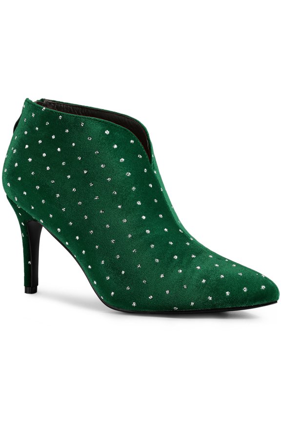 Women's V Shaped Cutout Pointed Toe Stiletto Heel Ankle Boots Green 9