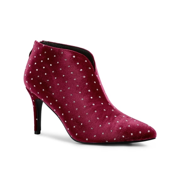 BLISSFUL STEP Women's V Shaped Cutout Pointed Toe Stiletto Heel Ankle Boots Marron 7.5