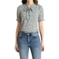 thumbnail image 1 of INSPIRE CHIC Women's V Tie Neck Turn Down Collar Puff Sleeve Floral Blouse Top XS Light Blue, 1 of 7