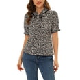 thumbnail image 1 of Allegra K Women's V Tie Neck Turn Down Collar Puff Sleeve Floral Blouse Top, 1 of 5