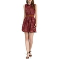 thumbnail image 1 of INSPIRE CHIC Women's Floral Printed Half Placket Knee Length Sleeveless Spring Belted Dress M Dark Red, 1 of 9
