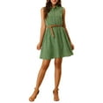 thumbnail image 1 of INSPIRE CHIC Women's Floral Printed Half Placket Knee Length Sleeveless Spring Belted Dress XS Green, 1 of 9