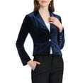 thumbnail image 1 of INSPIRE CHIC Women's Velvet Blazer Lapel Collar Long Sleeve Button Wear-to-Work Suit Jacket M Royal Blue, 1 of 7