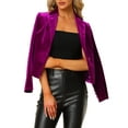 thumbnail image 1 of INSPIRE CHIC Women's Velvet Blazer Lapel Collar Long Sleeve Button Wear-to-Work Suit Jacket XS Purple, 1 of 6