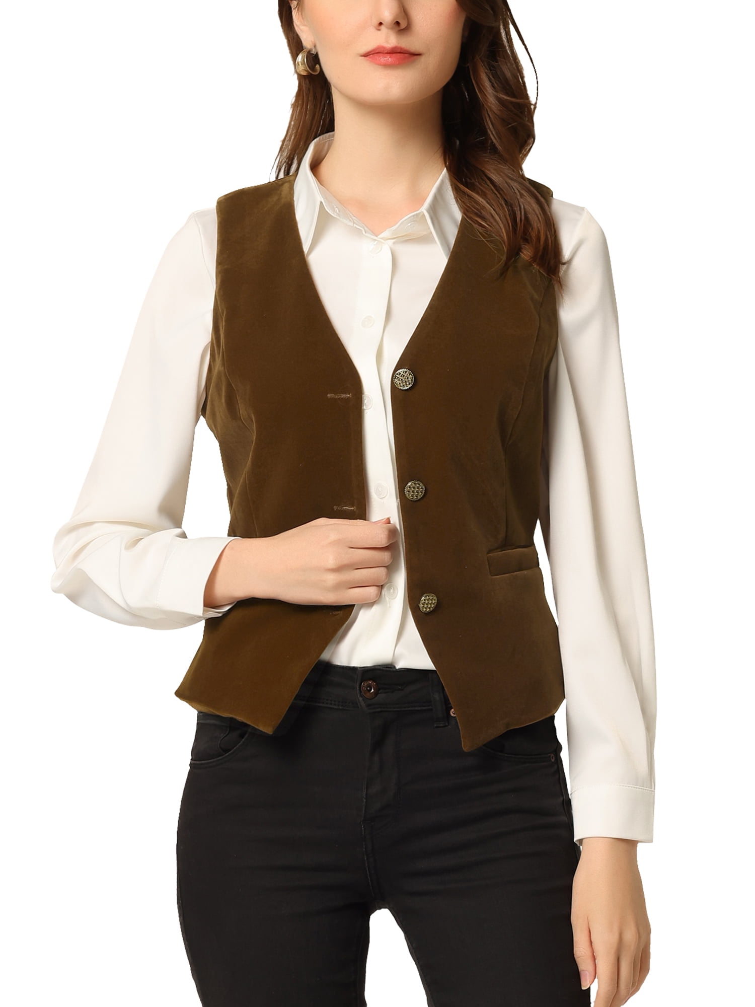 Allegra K Damen Steampunk Weste | Samt Ärmellos Mit V-Ausschnitt - Vintage Design