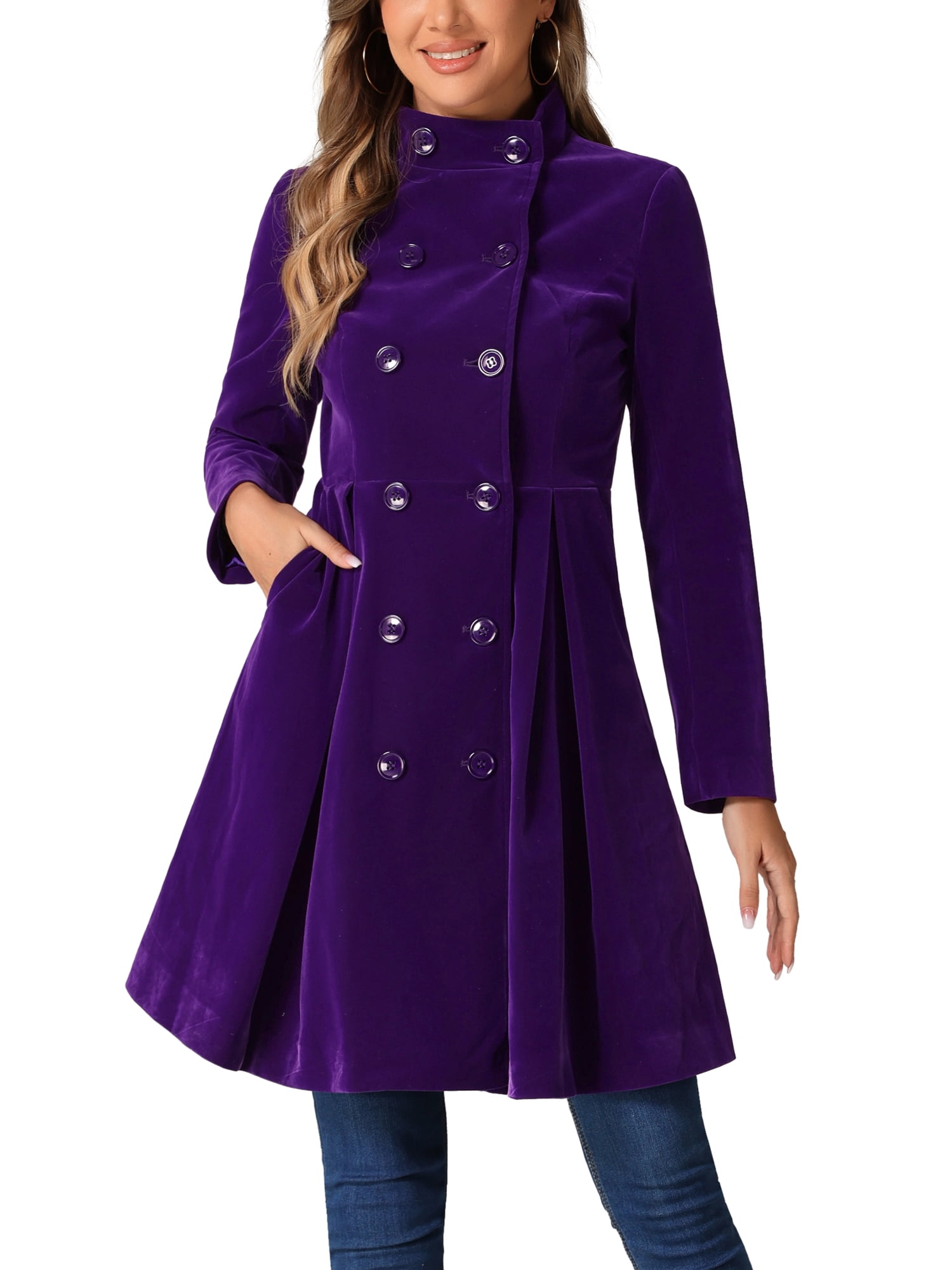 INTIMITE 【2025WINTER 】Stand A Line Coat INSPIRE CHIC Women's Velvet A-Line Coat Double Breasted Stand
