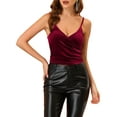 thumbnail image 1 of INSPIRE CHIC Women's Velvet Deep V Neck Cross Wrap Ruched Crop Cami Top M Wine Red, 1 of 5