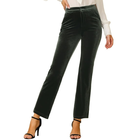 INSPIRE CHIC Women's Velvet Elegant High Waist Trousers with Pockets Work Ankle Pants M Army Green
