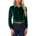 thumbnail image 1 of INSPIRE CHIC Women's Velvet Jacket Faux Flap Pocket Long Sleeves Button Front Casual Jacket XL Dark Green, 1 of 6
