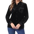 thumbnail image 1 of INSPIRE CHIC Women's Velvet Long Sleeve Button Down Casual Shirts XL Black, 1 of 5
