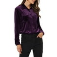 thumbnail image 1 of INSPIRE CHIC Women's Velvet Long Sleeve Button Down Casual Shirts XS Purple, 1 of 5