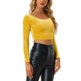 thumbnail image 1 of INSPIRE CHIC Women's Velvet Long Sleeve Off Shoulder Solid Crop Tops XL Dark Purple, 1 of 6