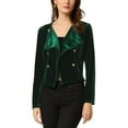 thumbnail image 1 of INSPIRE CHIC Women's Velvet Notched Lapel Double Breasted Motorcycle Cropped Jacket XS Dark Green, 1 of 5