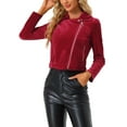 thumbnail image 1 of INSPIRE CHIC Women's Velvet Notched Lapel Zipper Cropped Motorcycle Jacket S Red, 1 of 5
