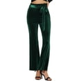thumbnail image 1 of INSPIRE CHIC Women's Velvet Pants Tie Waist Stretchy Wide Leg Pants with Pockets XL Dark Green, 1 of 6