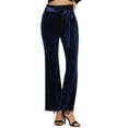 thumbnail image 1 of INSPIRE CHIC Women's Velvet Pants Tie Waist Stretchy Wide Leg Pants with Pockets XS Dark Blue, 1 of 6