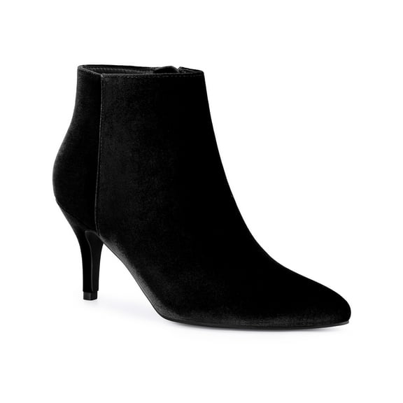 BLISSFUL STEP Women's Velvet Pointed Toe Stiletto Heel Ankle Boots Black 10