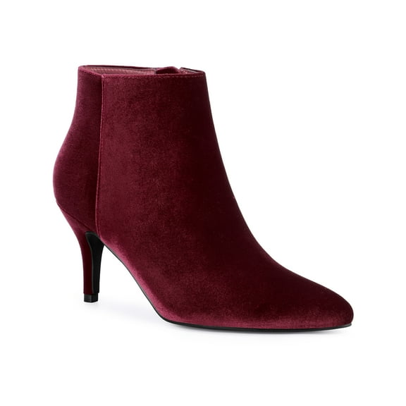 BLISSFUL STEP Women's Velvet Pointed Toe Stiletto Heel Ankle Boots Burgundy 9