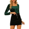 thumbnail image 1 of INSPIRE CHIC Women's Velvet Square Neck Long Sleeve Blouses S Deep Green, 1 of 7