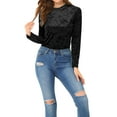 thumbnail image 1 of INSPIRE CHIC Women's Velvet Tops Round Neck Long Sleeve Casual T-Shirt XS Black, 1 of 7
