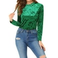 thumbnail image 1 of Allegra K Women's Velvet Tops Round Neck Long Sleeve Casual T-Shirt, 1 of 5